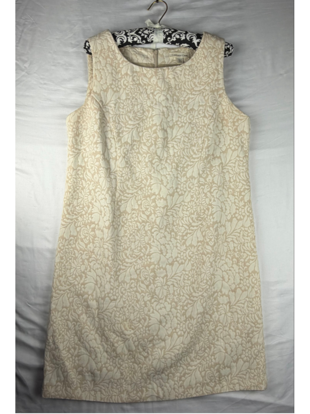 Coldwater Creek Floral Brocade Shift Sheath Dress 14P White Cream Jacquard Mod